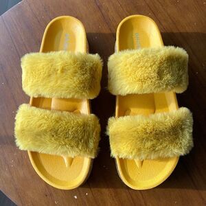 Bamboo Faux Fur Platform Sandals Size 10